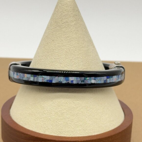 Jay King Bracelet Opal Mosaic Inlay Black Agate Micro Hinged Bangle Sterling 7.5 - Picture 5 of 10